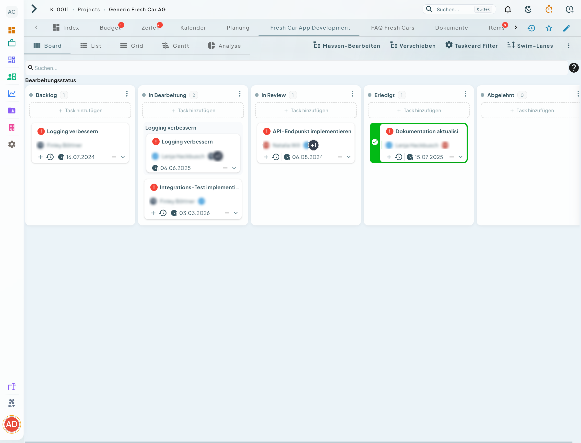 Kanban-Board in Temporalis EMS